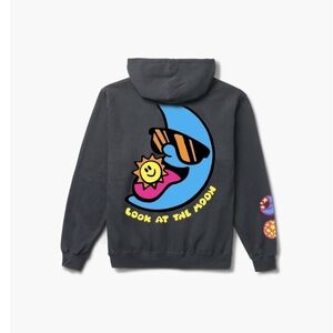 Graphic Hoodie with Moon and Sun Design - Black